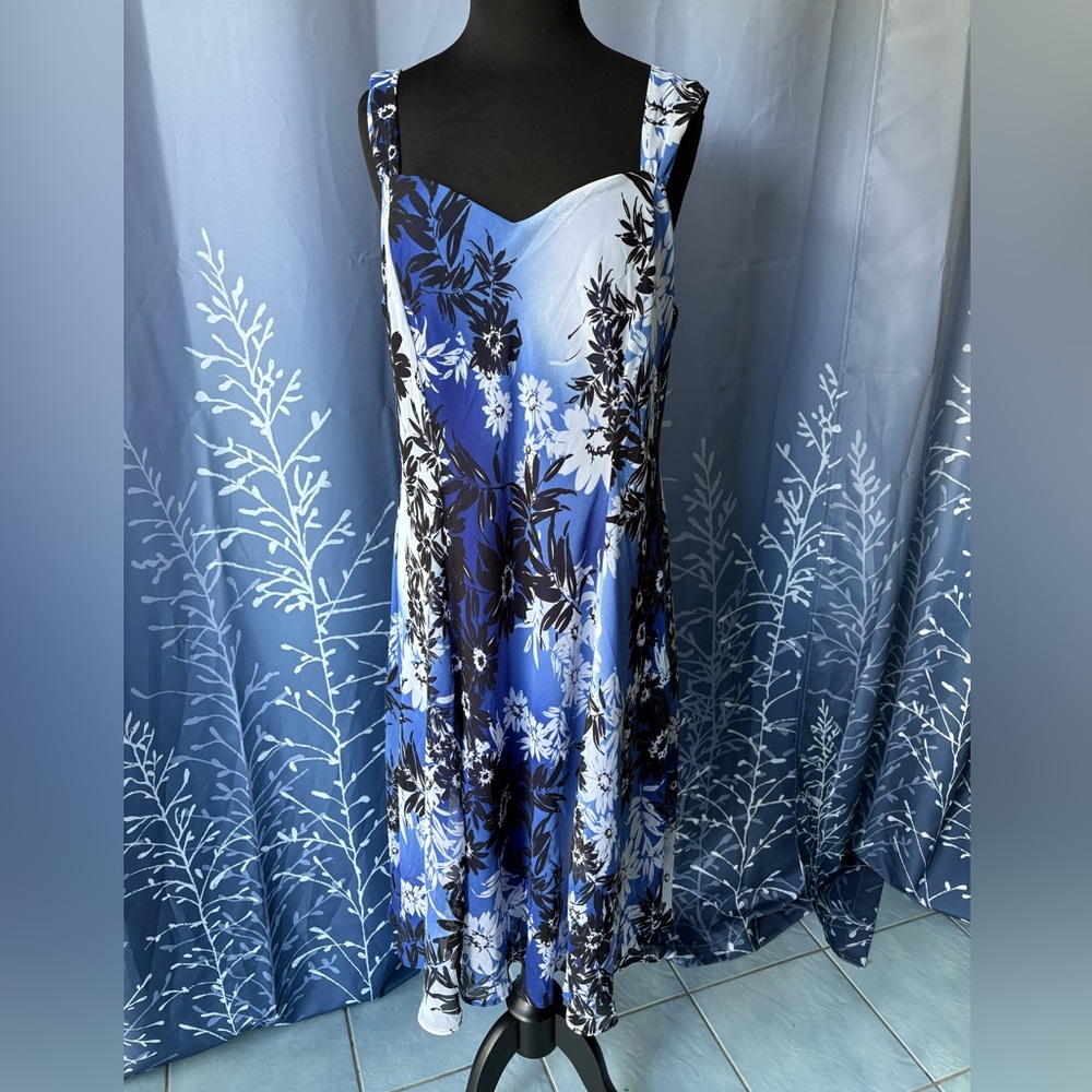 Blue, White, Black Floral Dress